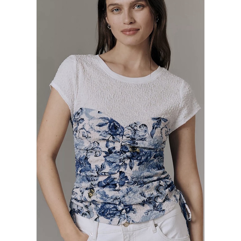 NWT Maeve Anthropologie Ruched Corset T-Shirt XS MSRP $78